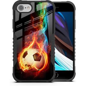 LANJINDENG for iPhone SE 2022/2020/7/8 Case for Men Boys, Soccer Sports Design Shockproof Anti-Scratch Drop Soft TPU Bumper Hard PC Back Protection Case for iPhone SE 3rd/2nd Gen/7/8/6