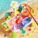 Pupu Pig Water Table Play Sink Toys for Toddlers, Kids Play Kitchen Sink with Running Water, 360 Electric Faucet, Floating Fishing Game, Sensory Water Table Toys for Boys Girls Summer Gifts - Pink