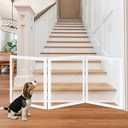 LZRS Clear Dog Gate for Indoor Use - Transparent Pet Fence with Solid Hardwood and Plastic Board, Stylish & Durable freestanding Pet Gate for Doorways, Stairs and Hallways-3 Panel White