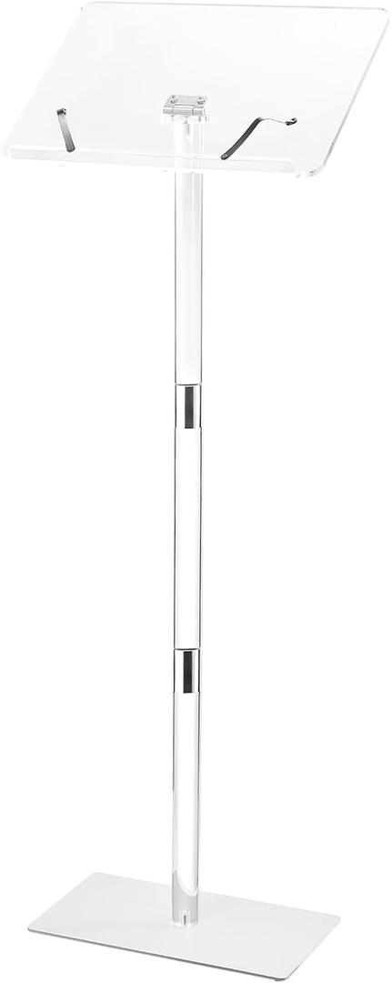 VEVOR Podium Stand, 41-Inch Acrylic Lectern, Portable Laptop Desk with Wide Reading Surface, Book Clips, Adjustable Angle, Floor-Standing, for Classroom, Wedding, Conference, Lecture and Concert
