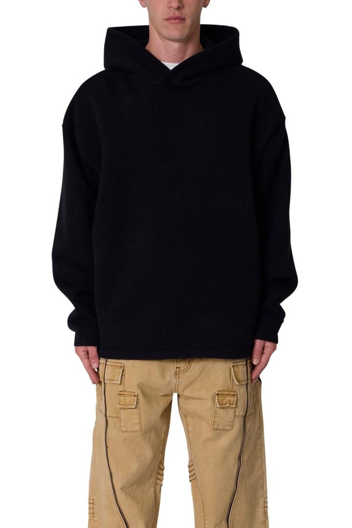 mnml Men's Tonal Grain Knitted Hoodie - Black, L