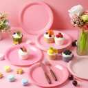 96 Pcs Pink Party Disposable Paper Plates, 9" Cute Pink Dessert Baby Bridal Shower Dinner Birthday Cake Paper Plates for Party Bridal Baby Girl Shower Wedding Supplies