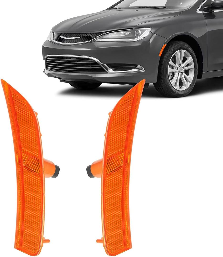 JOLONG Front Side Marker Bumper Reflector Lights for Chrysler 200 c 2015-2018 (LH+RH Replacement for OE Number 68206449AA, 68206450AA, CH2551131, CH2550131