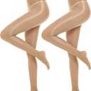 MANZI Shiny Pantyhose for Women 2 Pairs Shimmer Sheer Tights Ultra Silky (Large-X-Large, Natural Nude)