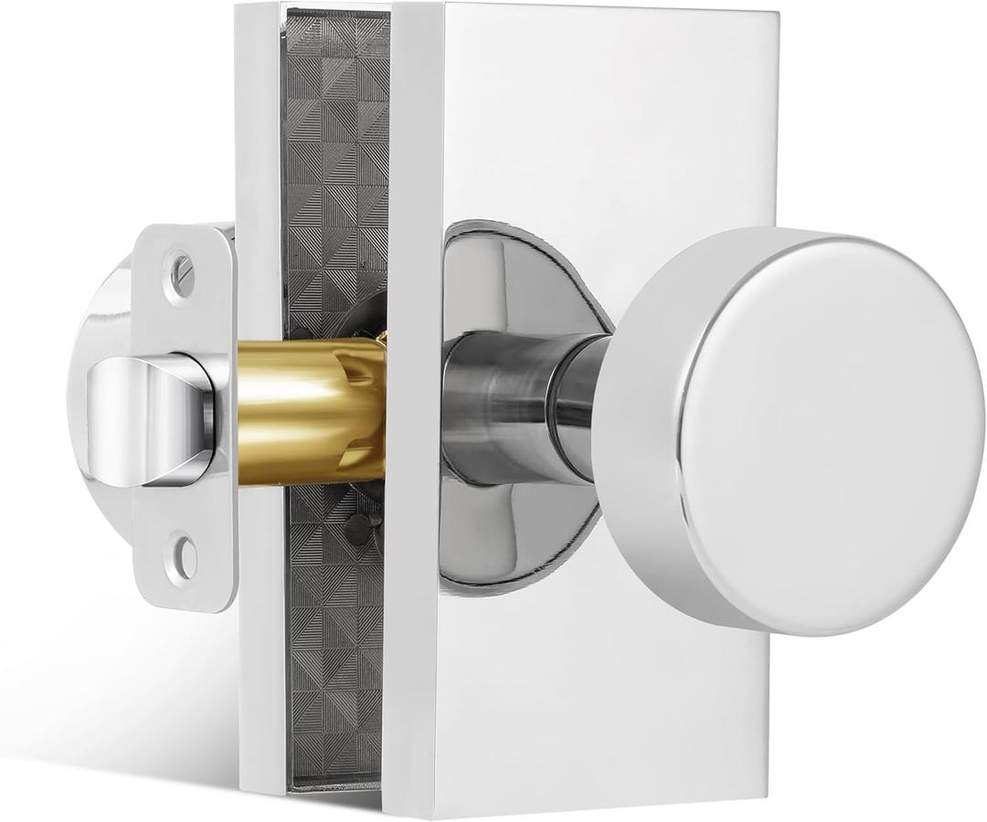 Door Knobs Interior, Modern Passage Polished Chrome Door Knobs Door Handles for Hall and Closet Round