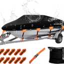 NEVERLAND Boat Cover Waterproof Heavy Duty Marine Grade Polyester Canvas Trailerable Boat Cover Fits V Shape/V-Hull and Tri-Hull Runabouts,Pro-STYL,Bass Boat Length 16-18.5ft, Beam Width up to 94" (Black)