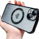 for iPhone 15 Case Magnetic Gradient Glitter [ Compatible with MagSafe ], Bling Love Heart Clear Phone Case, Camera Protection Sparkly Slim Soft Back Cover for Women Girls - Black
