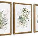 WRFON Framed Sage Green Botanical Wall Art Set of 3, Watercolor Eucalyptus & Wild Plant Canvas Prints, Minimalist Green Wall Decor for Living Room Bedroom Bathroom, 12x16 Inches