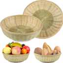2 Pack Fruit Basket, Natural Handwoven Bamboo Made Vegetables Bread Basket, Reusable Light-weight Kitchen Storage Basket,9.4 x 2.8inches