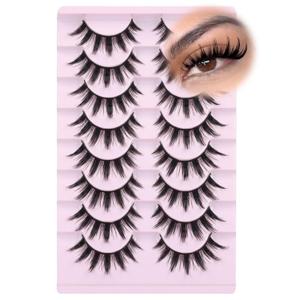 Manga Lashes Pair of 8 15mm Wispy Spiky Anime False Eyelashes Natural Look 8D Volume Faux Mink Lashes for Asian Korean Japanese Cosplay Doll Eye Extensions Style by GVEFETIEE