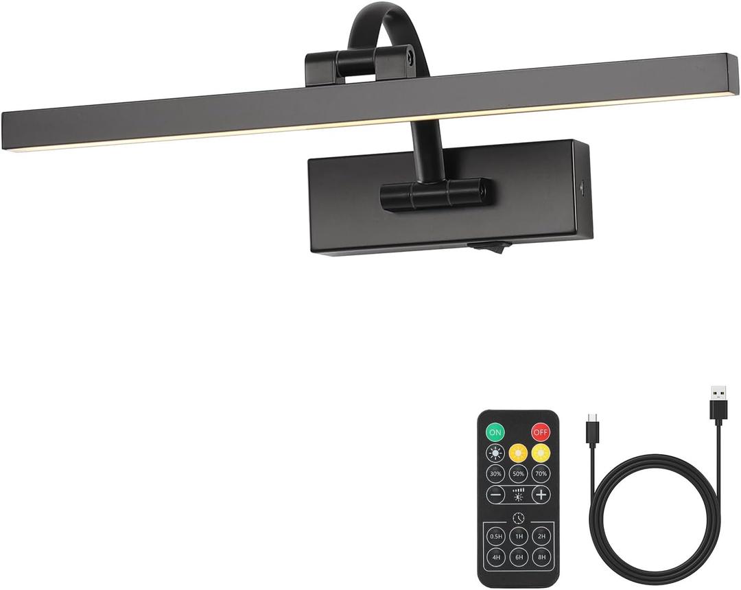 Wireless Picture Lights for Wall Battery Operated Art Lighting for Paintings Rechargeable Gallery lights with Remote and Timer Cordless Painting Lights for Artwork, 16'' Inch 3CCT Dimmable, Black (15.75 inch)