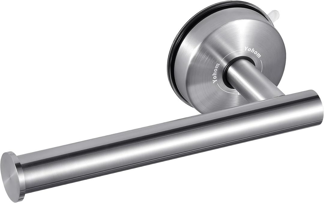 YOHOM Suction Cup Toilet Paper Holder No Drill Wall Mount Stainless Steel Tissue Roll Holder Strong Waterproof Bathroom Toilet Paper Holders,Brushed Finish, 1 PCS (Silver)