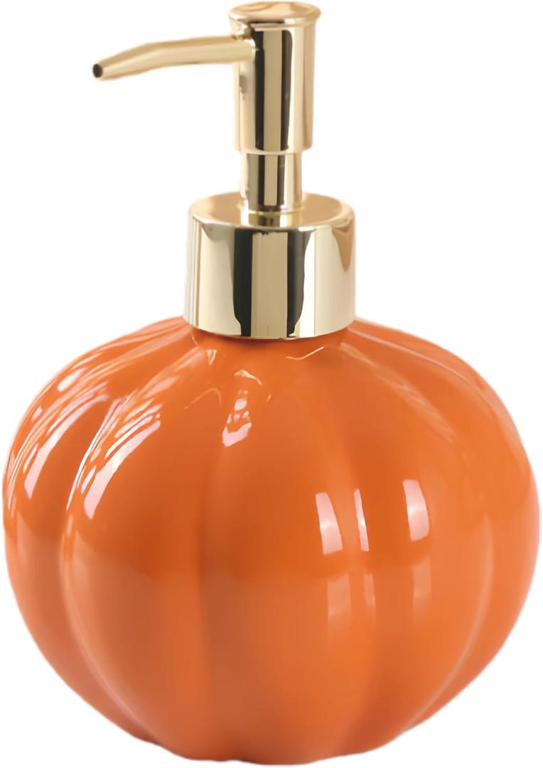 Pumpkin Shaped Ceramic Soap Dispenser, Refillable Lotion Soap Bottle, Pumpkin Decoration Bathroom Accessories, Orange Bathroom Fall Decor,Bathroom Organizer for Countertop (Orange)
