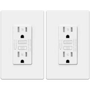 ELECTECK 2 Pack GFCI Outlets 15 Amp, Tamper Resistant (TR), Ultra Slim GFI Receptacles with LED Indicator, Ground Fault Circuit Interrupter, Decor Wallplate Included, ETL Listed, White