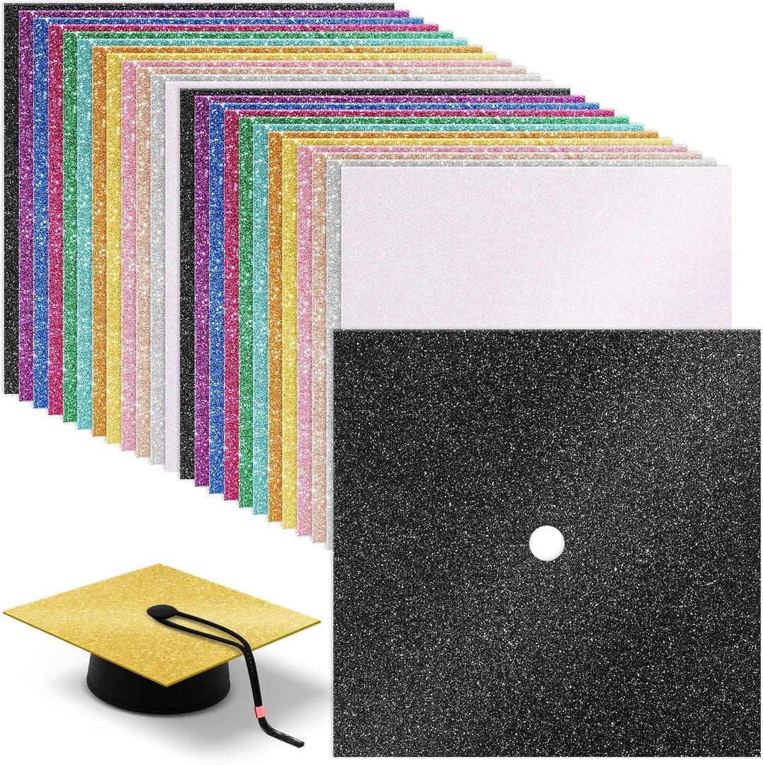 Gersoniel 24 Sheets Glitter Construction Paper for Graduation Cap Decoration Colorful Cardstock Grad Cap Cover Card Stock for Graduation Hat Topper Craft DIY (Colorful,Glitter)