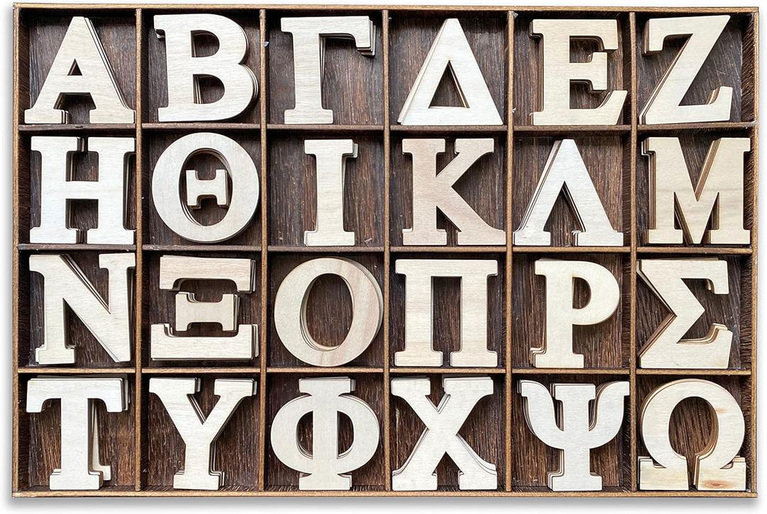 2 Inch 120 Pieces Wooden Greek Letters Bold Font Unfinished Wood Greek Alphabets with Rustic Tray for Large Paddles Embellishment/Sorority/Fraternity/DIY Project/Learning/Wall Decor