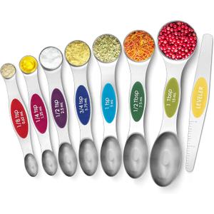 Urbanstrive Magnetic Measuring Spoons Set Stainless Steel, Dual Sided for Liquid Dry Food, Measuring Cups Spoons Set Fits in Spice Jar, Kitchen Gadgets, Cooking Utensils Set, Including Leveler, 8Color (Colorful)