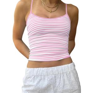Cioatin Women Y2K Sleeveless Striped Spaghetti Strap Crop Cami Tank Backless Slim Fit Aesthetic Going Out Tops Girls (M)