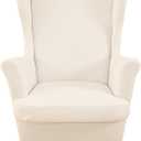 Jacquard Wing Chair Slipcovers 2 Piece Stretch Wingback Chair Cover Spandex Wing Back Armchair Covers Furniture Protector with Side Pocket for Living Room Bedroom Wingback Chair,Beige