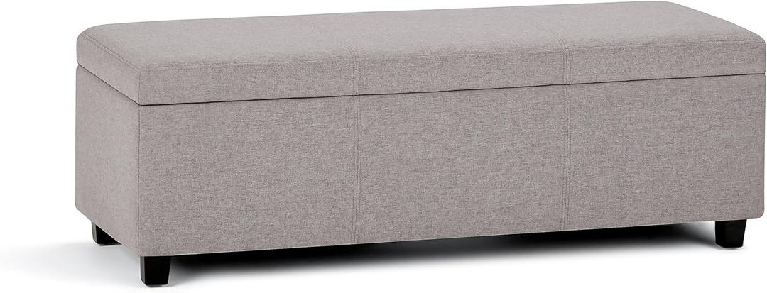 SIMPLIHOME Avalon 48 inch Wide Contemporary Rectangle Storage Ottoman Bench in Cloud Grey Linen Look Fabric, Assembled, for the Living Room, Entryway and Family Room