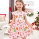 Girl Christmas Dress A Line Casual Dresses Toddler Santa Xmas Tree Candy Cane Dress Kids Knee Length Dresses (5-6 Years, Yellow)