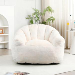 White Bean Bag Chair, Comfy Beanbag Sofa with Armrests and Back Support,Faux Fur Shell-Shaped Chair for Adults and Kids, Big Accent Lounge Floor Couch for Living Room, Bedroom, Apartment (White)