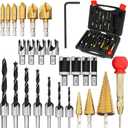 LAMPTOP 26-Pack Woodworking Tools and Accessories Including Countersink Drill Bits, 3-Pointed Countersink Drill Bit with L-Wrench, Wood Plug Cutter, Step Drill Bit, and Automatic Center Punch