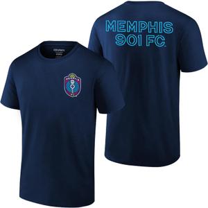 Icon Sports Men's USL Soccer Club Graphic Print Logo Front Back Short Sleeve Cotton T-Shirt | Memphis 901 FC, Badge Navy, X-Large (XL)