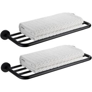 23 Inch Towel Rack with Towel Bar Holder, 2-Tier Stainless Steel Towel Shelf for Bathroom & Lavatory Wall Mounted (Black)