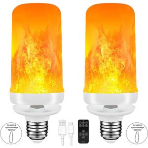BLUEYE 2Packs Rechargeable Flame Light Bulbs,Remote Control,3 Timer,5V/1A Charging,Flickering Fire Effect,Gravity for Upside Down,Flameless Candles for Halloween Christmas Home Decor,Non-Hardwired