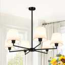 36" Black Dining Room Light Fixture, No Assembly Required 6-Lights Kitchen Chandelier for Dining Room with White Fabric Shade, Chandelier Ceiling Light Fixture for Kitchen Island Bulb Not Included