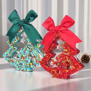 3 x 2 Pcs Crystal Mini Christmas Tree Decor 4.5" Christmas Tree Figurine Tabletop Decor Red Green Crystal Sequin Xmas Table Centerpiece Resin Xmas Gift Ornament for Holiday Party Fireplace Craft