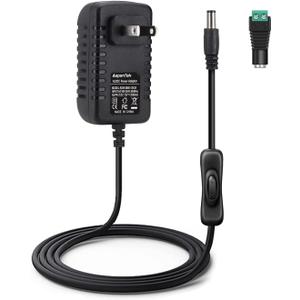 12V Power Supply with Switch, 110V to 12V AC to DC Power Adapter for LED Light Bar, Strip, Neon Sign, CCTV, 24 Watts 2A, 5.5 x 2.1 mm DC Barrel Connector, Black