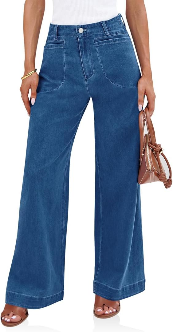 Cicy Bell Womens Wide Leg Jeans High Waisted Stretchy Baggy Loose Denim Casual Pants with Pockets, Size 6