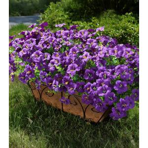Artificial Flowers for Outdoors Fake Plants Outside Decoration, 20 Bundles Purple Silk Petunia with Eucalyptus UV Resistant Realistic Faux Flowers for Outdoor Planters Garden Balcony Yard Porch Patio