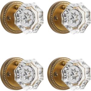 4 Pack Antique Brass Door Knobs Crystal Door Knob Interior Privacy Door Knob for Bedroom and Bathroom Glass Door Knob,Zinc Alloy