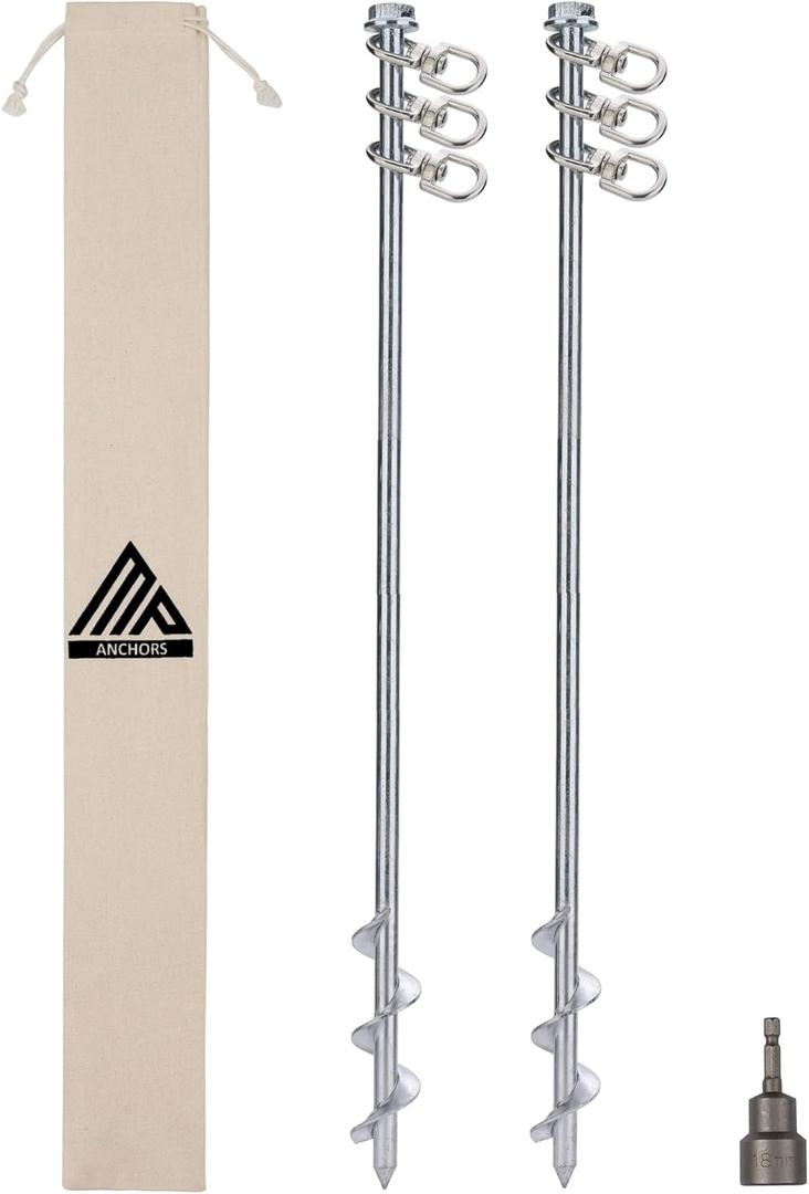 Earth Anchors - 24" Set of 2 Heavy Duty Ground Anchors - Screw in, Drill Bit Included - Ideal for Mobile Homes, Sheds, Swing Sets, Trees, Awnings & Canopies