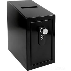 Money Cash Drop Box Wall Mount with Key (Black, 10.24"x3.74"x4.92")