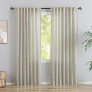 94 Inch Length Curtains Burlap Linen Back Tab Hook Belt Loops Privacy Semi Sheer Living Room Curtains,2 Panels Beige Modern Cottage Vintage Style Light Filtering Window Treatment Curtain Panels