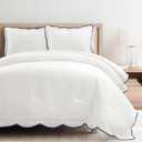 Lush Decor Coastal Chic Scalloped Edge Comforter Set, 3 Piece Set Full/Queen, Navy & White - Queen Bedding Set - White Comforter - Coastal Decor