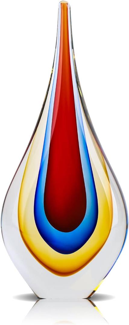 9" Tall Sculpture Hand Blown Glass Decor, Paperweight for Office Desk, Modern Glass Art Figurines Mediterranean Beach House Decor, Living Room Coffee Shelves Table Top Decoration (Red)