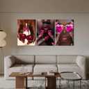 OCRXLYTH 3Pcs Black Girl Cherry Canvas Wall Art Prints African American Black Woman Wall Decor Fashion Pink Nail Pictures Cherry Painting for Living Room Bedroom Home Decoration 16x24in