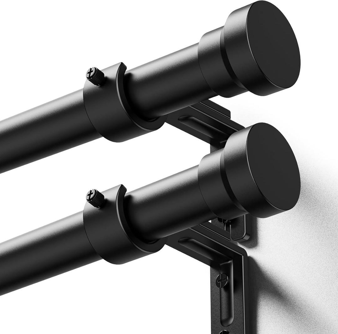 YaFex Curtain Rods 2 Pack 32-58 Inch, Heavy Duty 1 Inch Curtain Rod, Black Short Adjustable Window Treatment Rods, Modern Design, Easy Installation