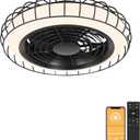 Ohniyou 20'' Enclosed Ceiling Fan with Lights, Bladeless Fan with Light and Remote, Low Profile Ceiling Fan With Dimmable LED, 6 Speeds, Reversible,Quiet, Flush Mount for Bedroom