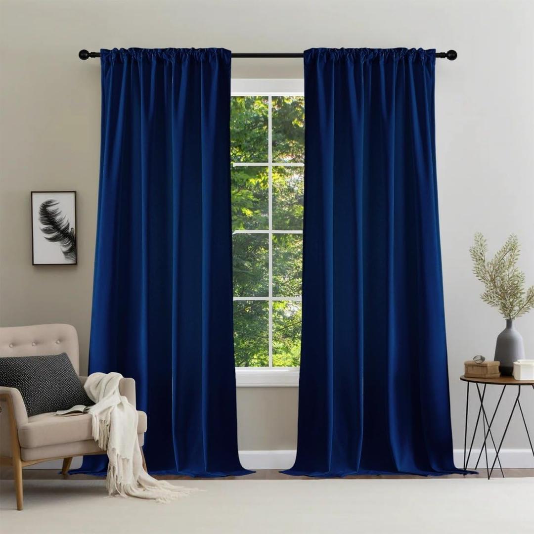 Joydeco Blue Velvet Blackout Curtains 84 Inch - 2 Panels Thermal Insulated Rod Pocket Drapes for Living Room Bedroom Dining Room Privacy