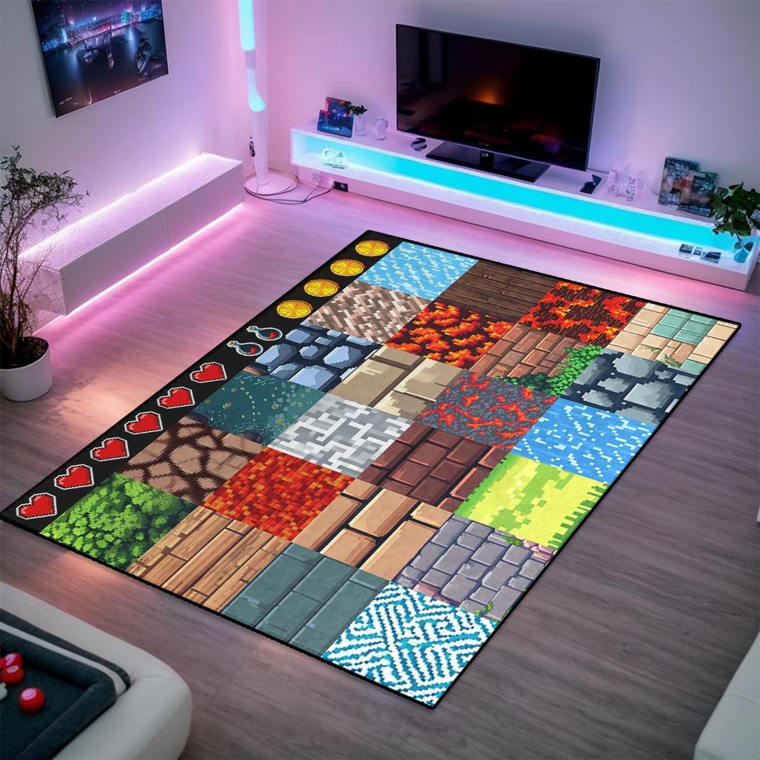 Game Room Rug - Video Game Decor for Boys Bedroom 2'5''x4' Block Theme Carpet Gaming Floor Mat Rugs for Boys Room Decor for Bedroom Living Playroom (Multi 966)
