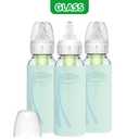 Dr. Brown's Anti-Colic Options+ Narrow Glass Baby Bottles 8 oz/250 mL, with Level 1 Slow Flow Nipple, 3 Pack 0m+ with Mint 100% Silicone Sleeves, BPA-Free