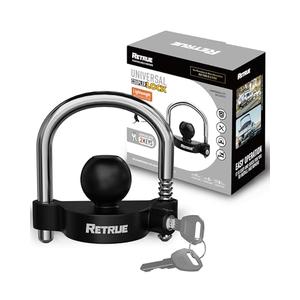 RETRUE Universal Coupler Lock Trailer Locks Ball Hitch Trailer Hitch Lock Adjustable Security Heavy-Duty Steel fits 1-7/8 Inch, 2 Inch, 2-5/16 Inch Couplers, Black