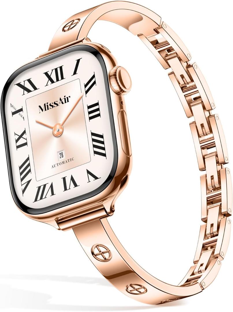 Missair Slim Bands Compatible with Apple Watch 38mm 40mm 41mm 42mm 44mm 45mm 46mm 49mm for Women, Thin Bracelet Dressy Designer Stainless Steel Metal Strap for iWatch Series 11 10 9 8 7 6 5 4 SE Ultra