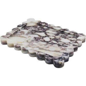 Genuine Calacatta Viola Scalloped Marble Tray, Real Natural Marble Stone Tray, Luxury Decorative Trays for Bathroom, Dresser, Vanity, Kitchen, Home Decor, 10.6" x 8", Calacatta Viola Purple